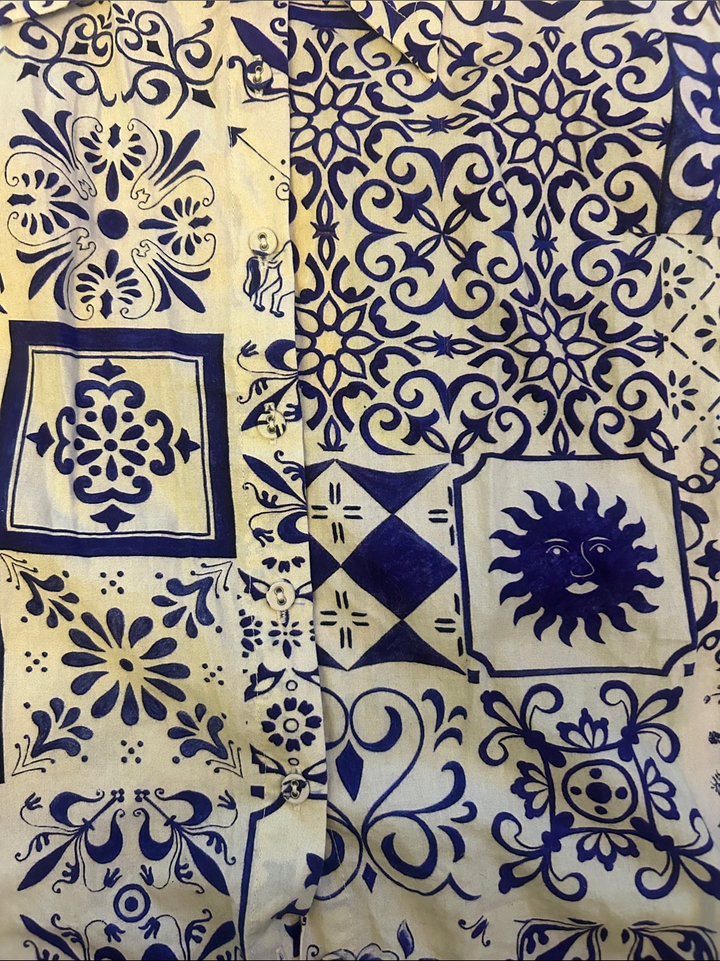 Nwt Samantha Pleet Moon Tile Enchantment Blouse Medium Indigo Blue Ivory A — image 5 of 8